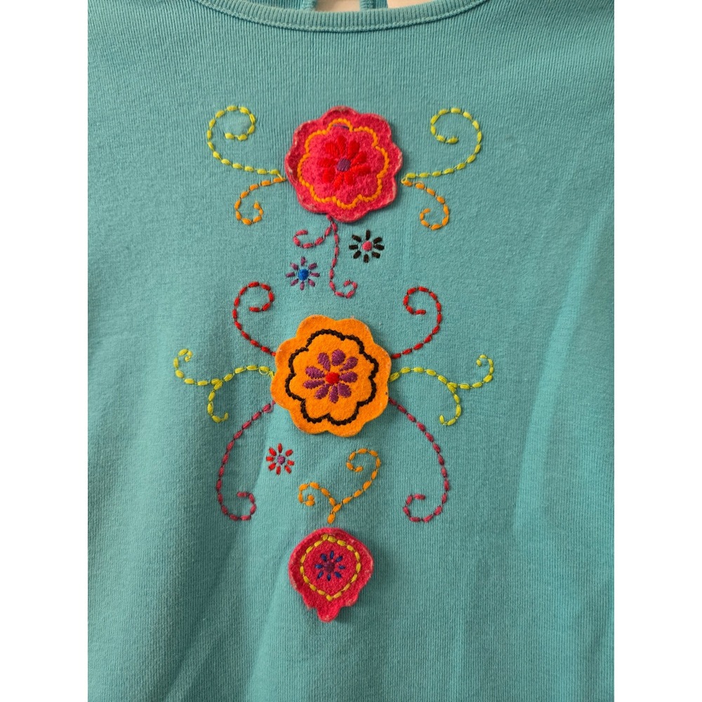 Hanna Andersson Girls Blue Floral Embroidered Lettuce Edge Top Size 130 US 8 - Picture 3 of 5